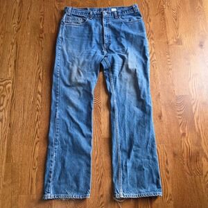 Vintage Levis 517 Red Tab Mens Bootcut Jeans W38 L32 Blue Denim 1990s Distressed